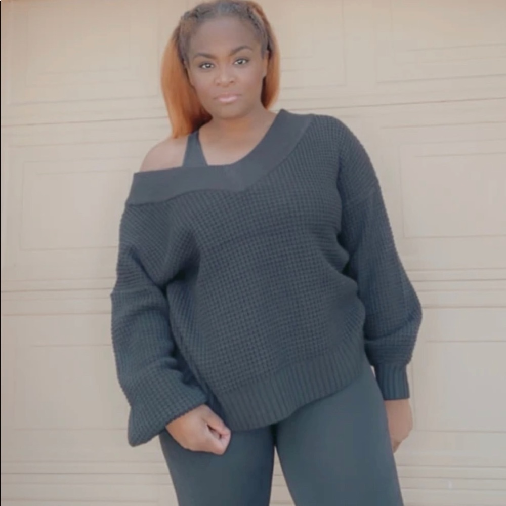 OFF THE SHOULDER WAFFLE SWEATER